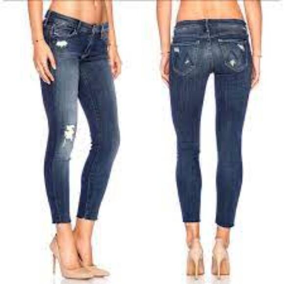 Mother The Looker Ankle Fray Alley Cat Dark Wash Distress Denim Skinny Jeans 29 - Picture 3 of 13